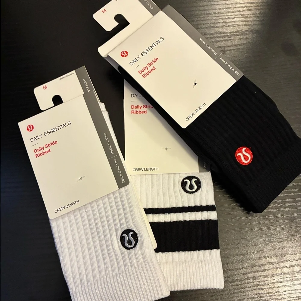 lululemon athletica Essentials Crew Socks - Black and White 3 Pair Bundle